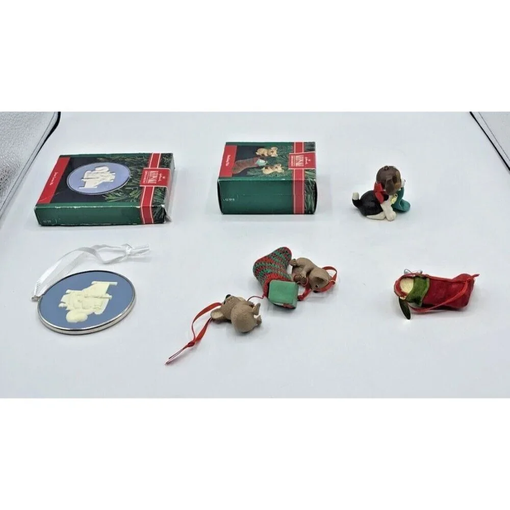 Hallmark Christmas Ornaments Lot 4 Puppy Love Jesus Loves Me Stocking 90s 2001